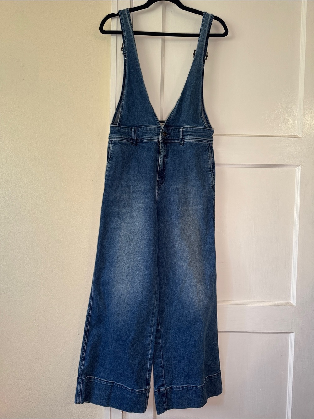 Free People Blue Denim Wide-Leg Overall Jeans